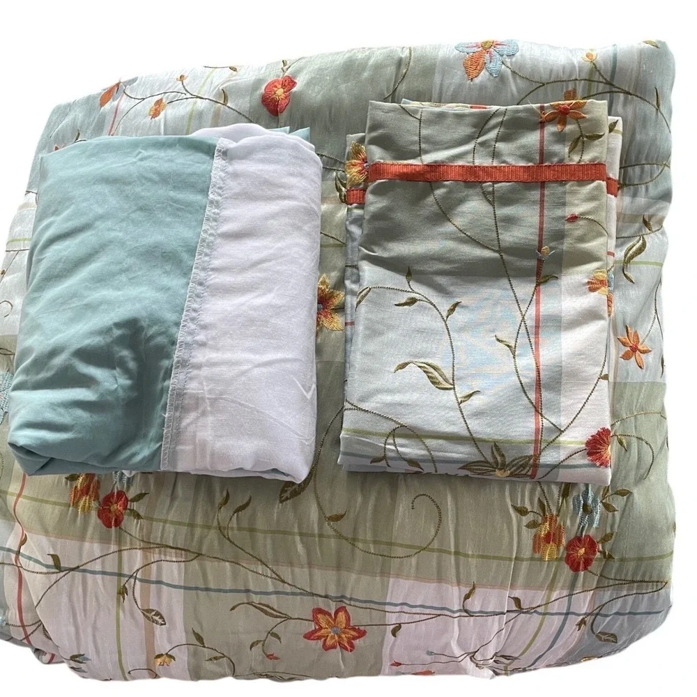 Better Homes and Gardens Posies & Plaid Full Comforter Set Sage Green Floral 4pc